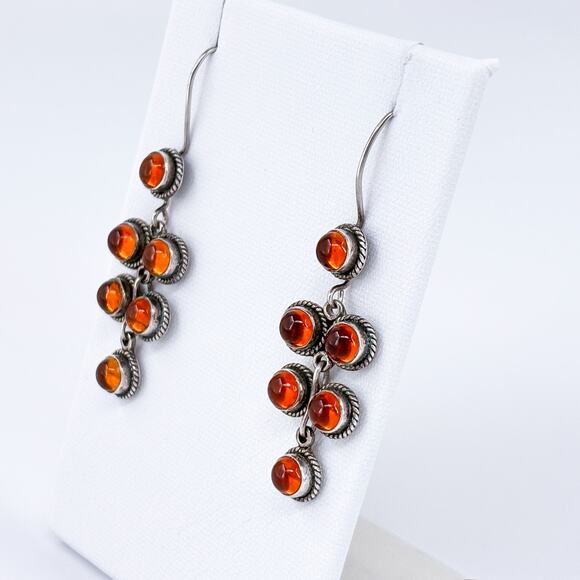 Citrine Cluster Dangle Earrings | Vintage Sterling Silver 925 - Picture 4 of 8